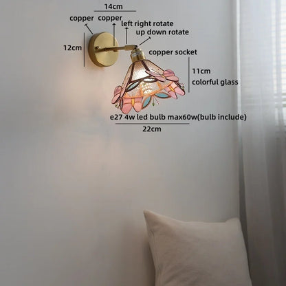 Amélie Nordic Glass Flower LED Wall Lamp Pink Copper