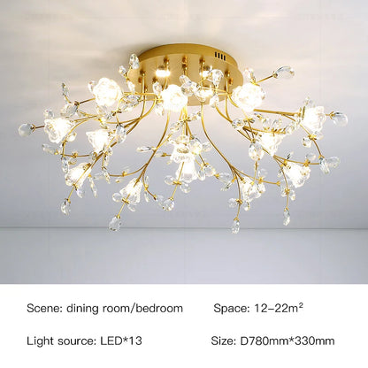 Plafonnier Eléonore en forme d'arbre, branches en cristal doré