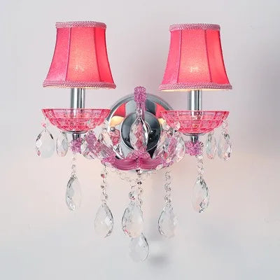 Lampes murales de chambre d'enfant européennes, princesse rose chaud, luminaire en cristal, lumières LED de fond de salon, Lamparas