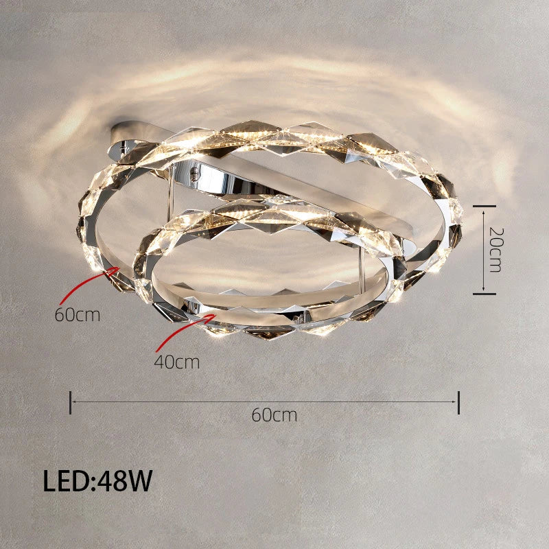 Élodie 2025 Plafonnier Moderne Anneau Cristal LED Dimmable Lustre Décoration Luminaire Argent