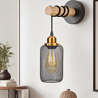 Élise Retro Wood Industrial Wall Light E27 LED Loft Sconce Lamp
