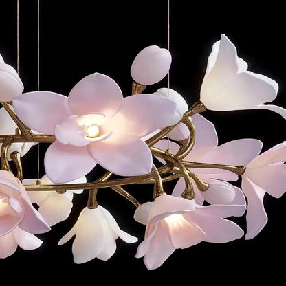 Éliane French Pink Ceramic Flower Branch Pendant Light