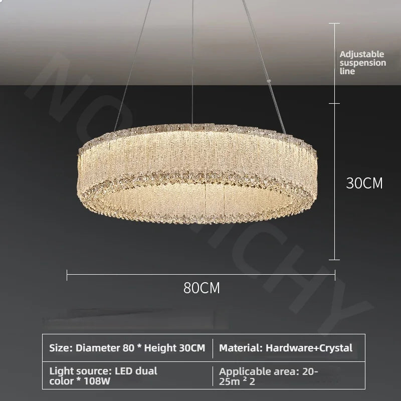 Suspension dorée de luxe en cristal pour salon et salle à manger