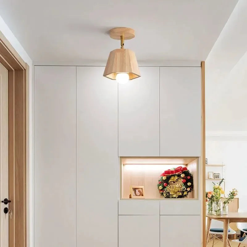 Élise Japanese Modern Wooden LED Ceiling Track Spotlight Chandelier