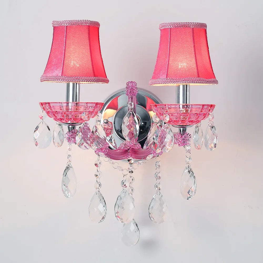 Lampes murales de chambre d'enfant européennes, princesse rose chaud, luminaire en cristal, lumières LED de fond de salon, Lamparas