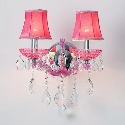 Lampes murales de chambre d'enfant européennes, princesse rose chaud, luminaire en cristal, lumières LED de fond de salon, Lamparas