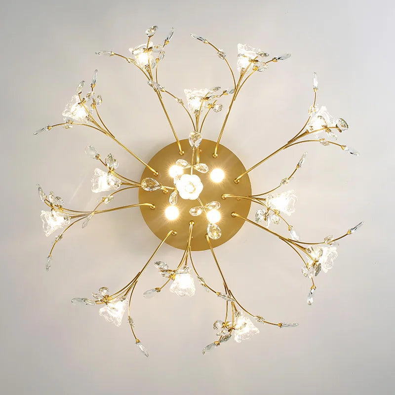 Plafonnier Eléonore en forme d'arbre, branches en cristal doré