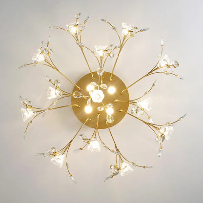 Plafonnier Eléonore en forme d'arbre, branches en cristal doré