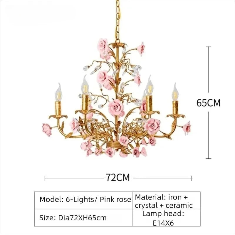 Suspension Chloé Fleur en céramique or rose à 5 lumières