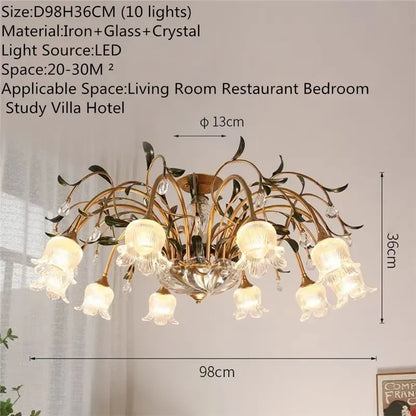 Lustre Évelyne en verre floral pour salles à manger et halls de luxe