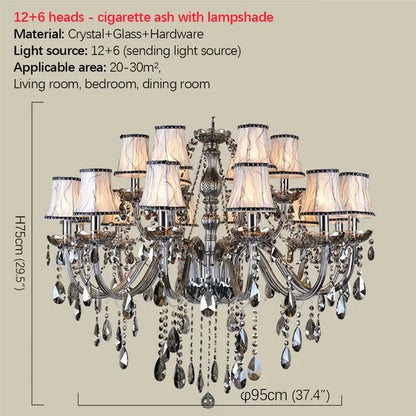 ELARA European Luxury Crystal Pendent Lamp Smoke Gray Living Room Restaurant Bedroom Villa Hotel Western Restaurant Chandelier