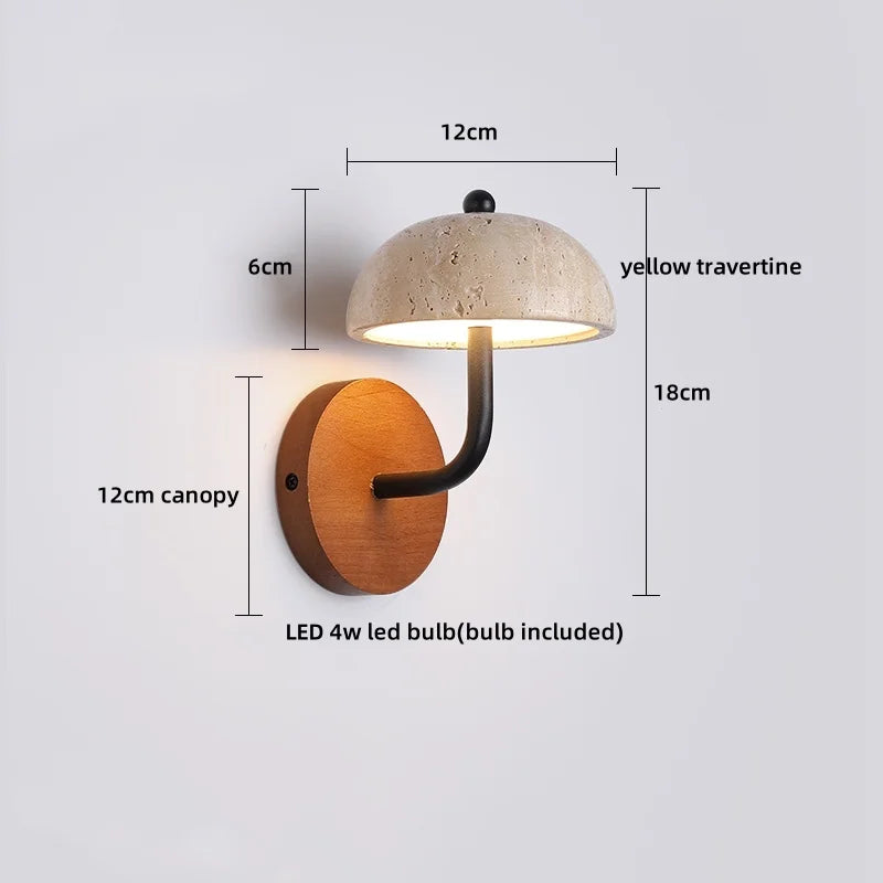 Applique murale Lucie en pierre de travertin avec base en bois