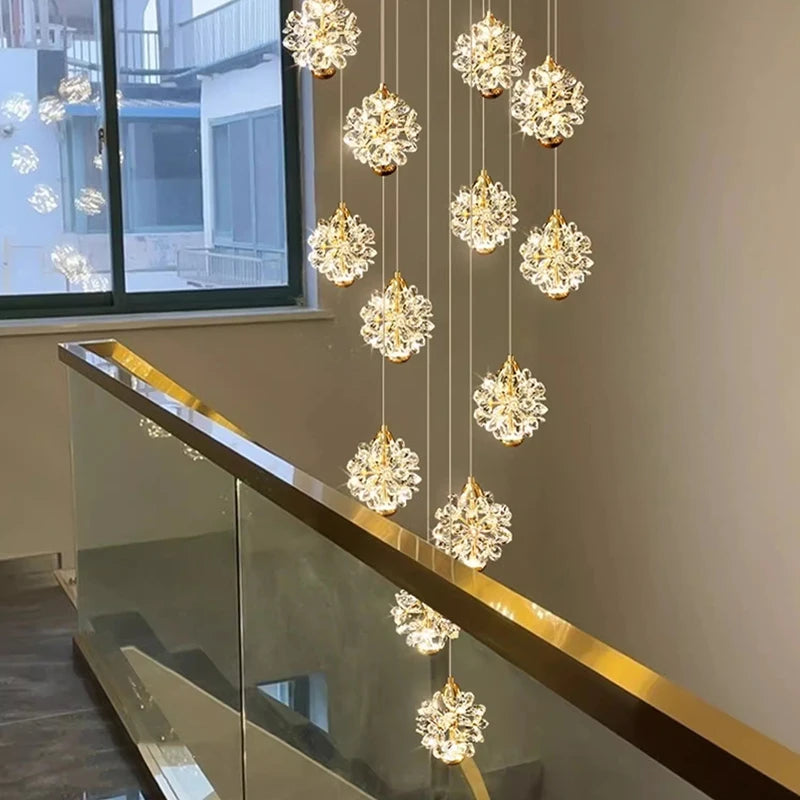Modern Crystal Stair Pendant Light for Living Room and Hall