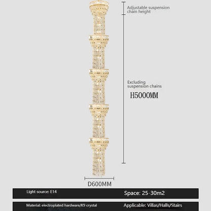 Long Lustre en Cristal Spirale Creux pour Escalier et Salon