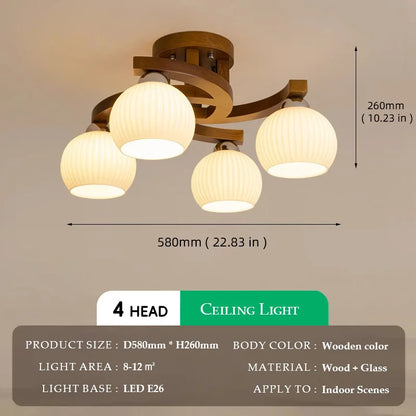 Camille Walnut Glass Globe LED Ceiling Light Wabi Sabi Style
