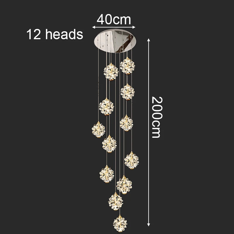 Modern Crystal Stair Pendant Light for Living Room and Hall