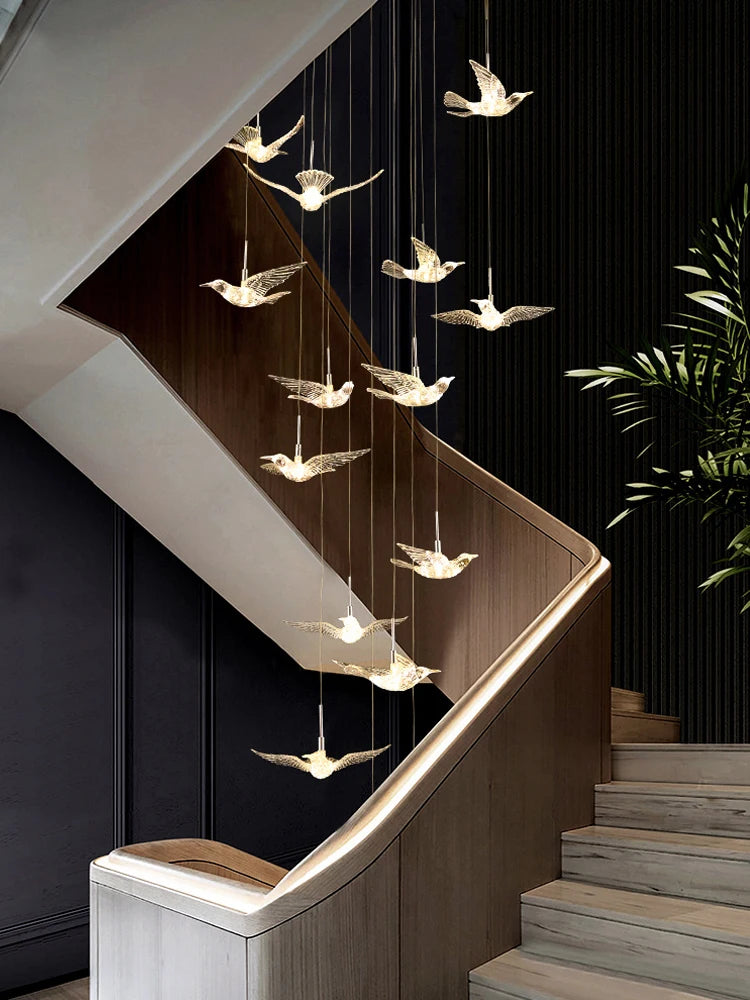Lustre suspension d'escalier LED Delphine Swallow Bird