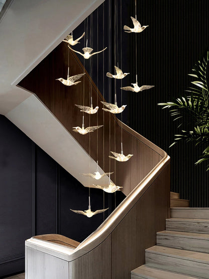 Lustre suspension d'escalier LED Delphine Swallow Bird