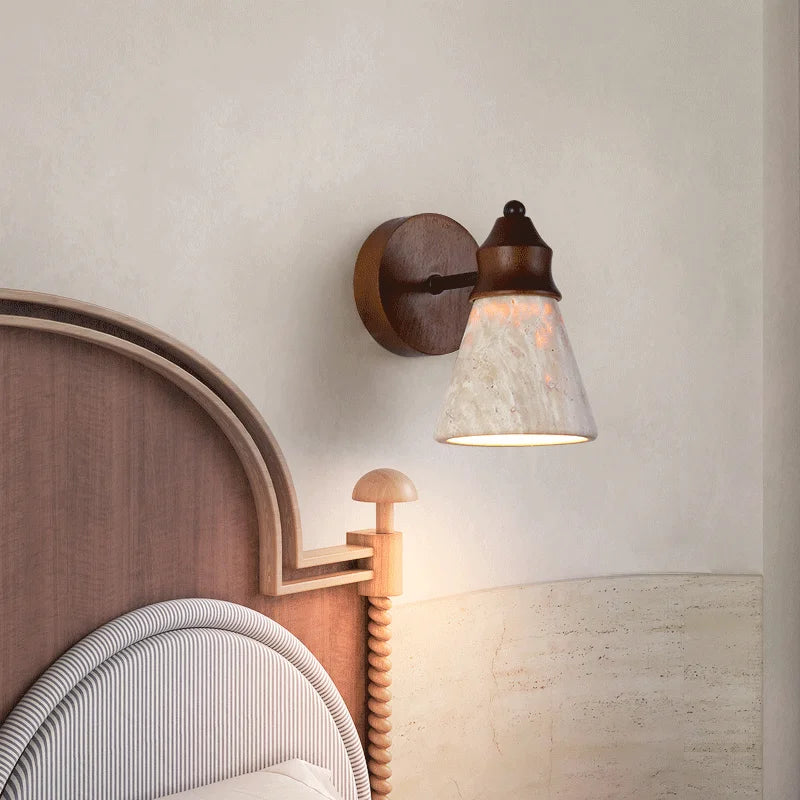 Applique murale en pierre de travertin Élodie, luminaire scandinave pour chambre à coucher