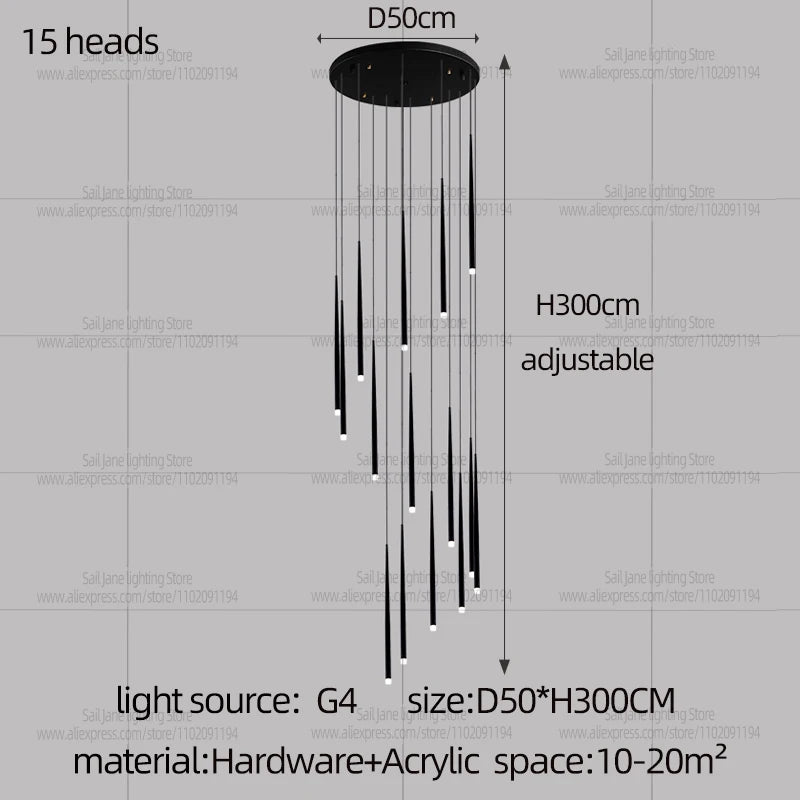 Camille Modern Cone LED Staircase Pendant Chandelier
