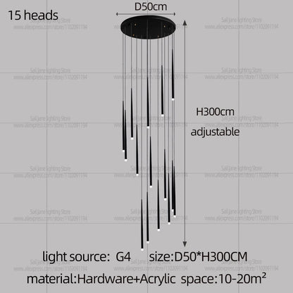 Camille Modern Cone LED Staircase Pendant Chandelier