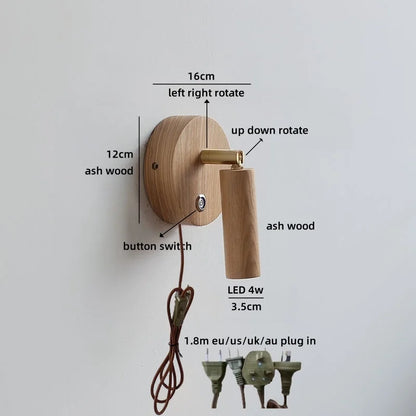 Élise Nordic Ash Wood LED Wall Lamp Pull Chain E27