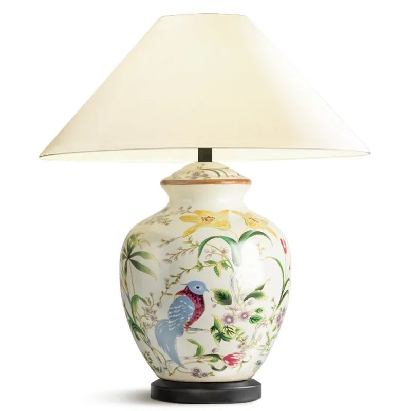 Lampadaire LED en céramique « Fleur et oiseau » pour chambre et salon