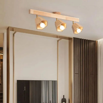 Élise Japanese Modern Wooden LED Ceiling Track Spotlight Chandelier