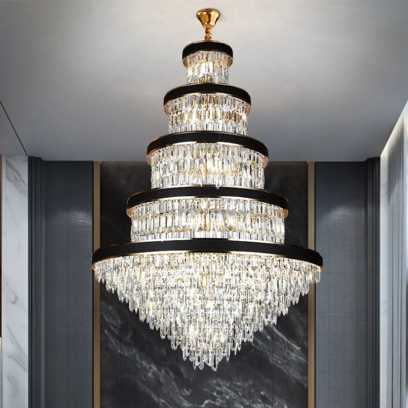 Lustre de luxe en cristal pour duplex et hall d'hôtel