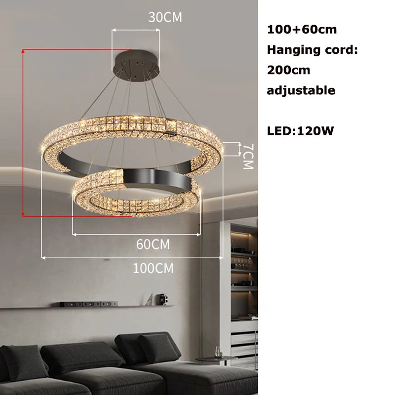 Lustre en cristal scandinave Sophie en acier noir pour plafond