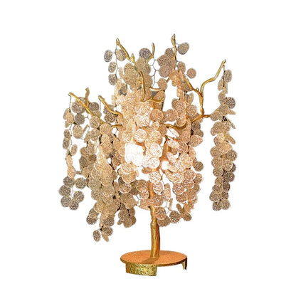 Lampadaire LED doré Aurélien en forme de branche d'arbre en cristal