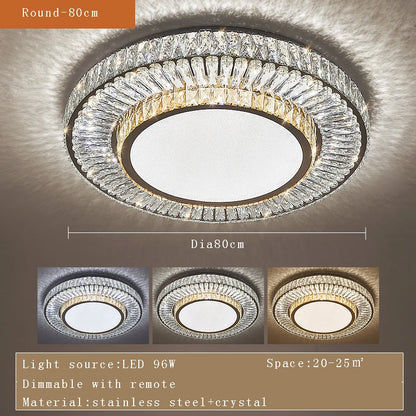 Plafonnier LED Isabella de luxe doré en cristal avec télécommande