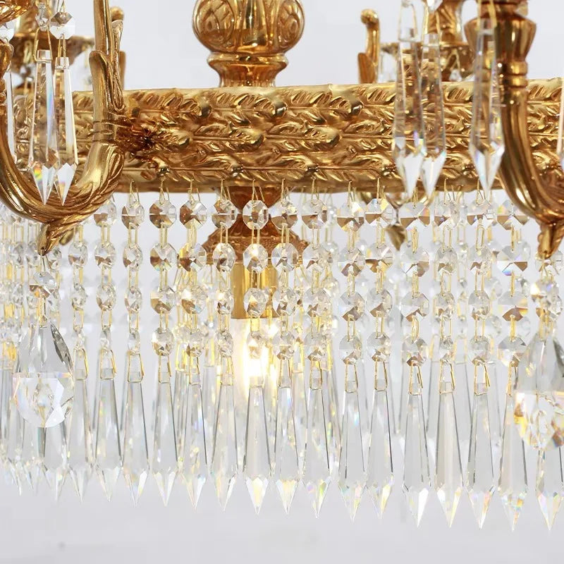 Lustre suspendu en cristal de cuivre de style européen à 10 lumières