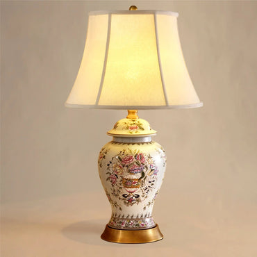 Neoclassical Ceramic Table Lamp with Fabric Shade for Bedroom and Living