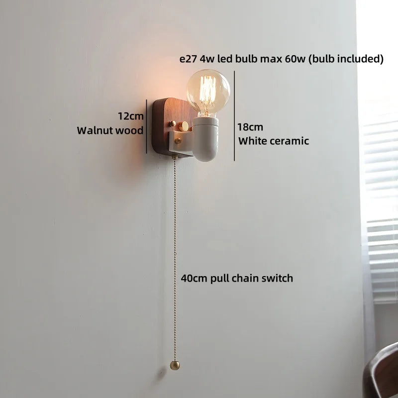 Sakura White Ceramic Walnut Wood LED Wall Lamp Japan Style