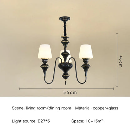 Lustre de plafond classique en cuivre avec abat-jour en verre dépoli pour salon