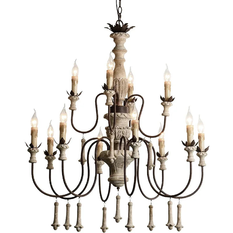 Lustre en bois vintage pour salon et hall de villa