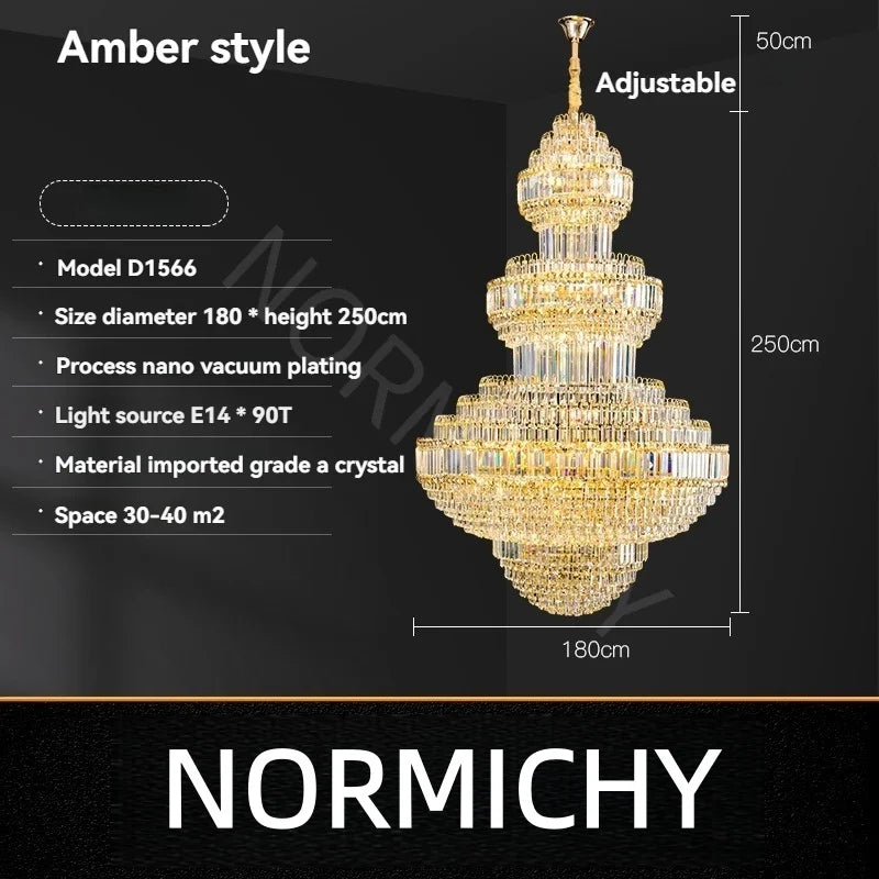 Lustre suspendu creux en cristal de luxe pour villa et hall d'hôtel