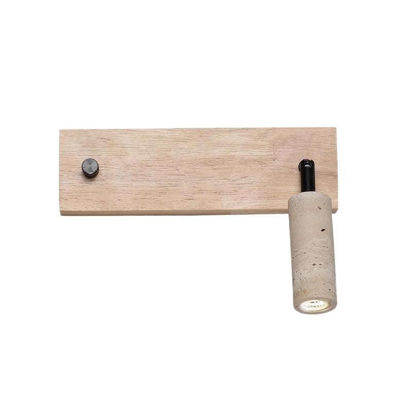 Applique murale Lucie en pierre de travertin avec base en bois