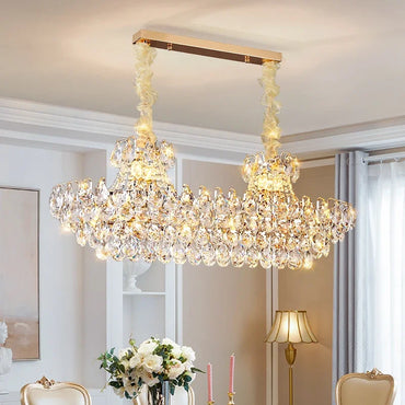 Lustre Rond de Luxe en Cristal Doré pour Salon et Chambre à Coucher