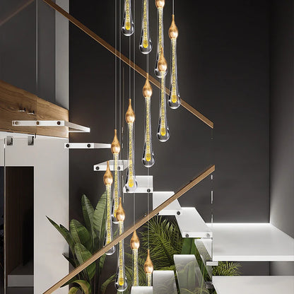 Lustre Geneviève en cristal rotatif et LED pour escalier