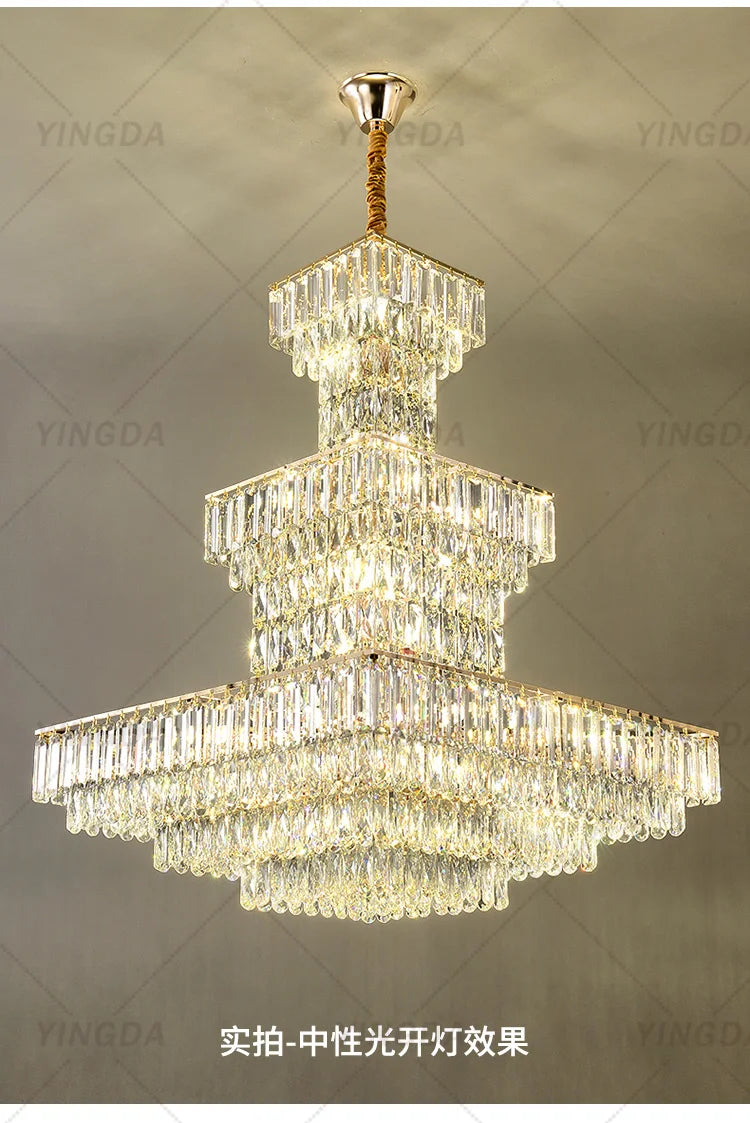 Lustre suspendu Long Hollow Crystal Staircase pour hall de duplex