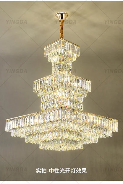 Lustre suspendu Long Hollow Crystal Staircase pour hall de duplex