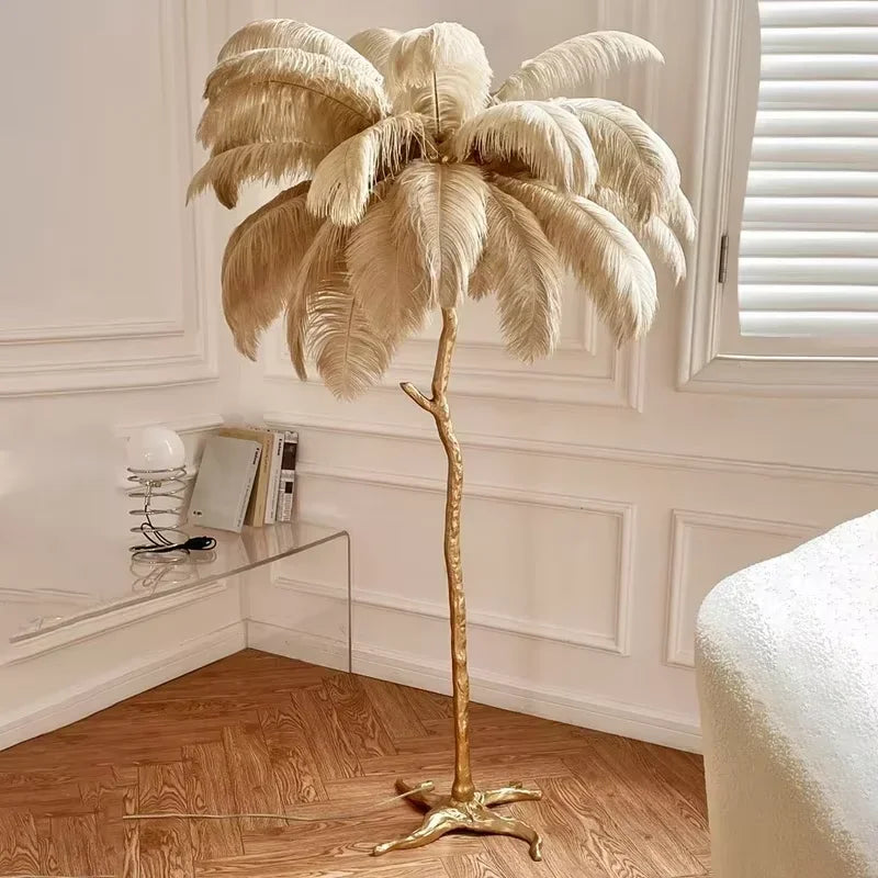 Camille Modern White Pink Feather Floor Lamp Romantic Foyer Decor Light