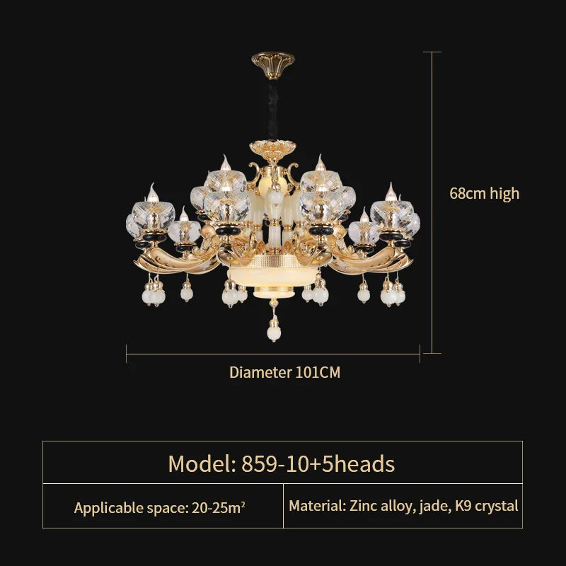 Natural Crystal Copper Pendant Chandelier for Duplex Villa Interiors