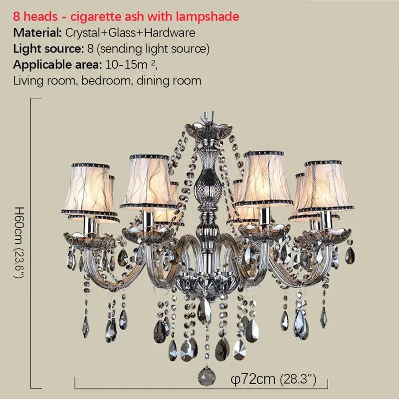 ELARA European Luxury Crystal Pendent Lamp Smoke Gray Living Room Restaurant Bedroom Villa Hotel Western Restaurant Chandelier