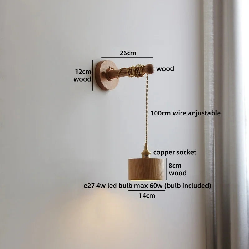 Élodie Nordic Ceramic Wood LED Wall Lamp E27 Plug