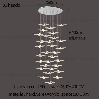 Lustre suspension d'escalier LED Delphine Swallow Bird
