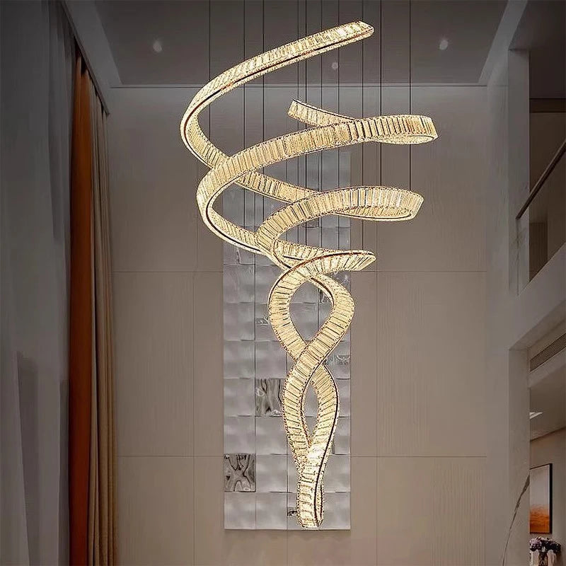 Lustre d'escalier Elara moderne en cristal avec LED, télécommande/contrôle tactile