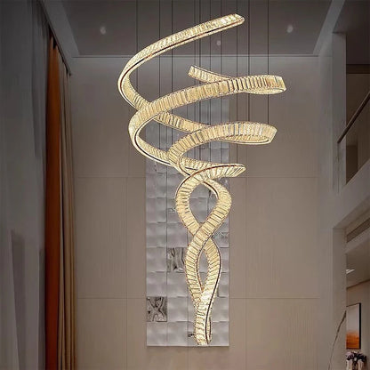 Lustre d'escalier Elara moderne en cristal avec LED, télécommande/contrôle tactile